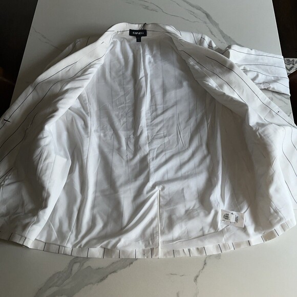 NEW EXPRESS $198 White Black Stripe Linen Blend Double Breasted Blazer Size XS - Picture 8 of 13
